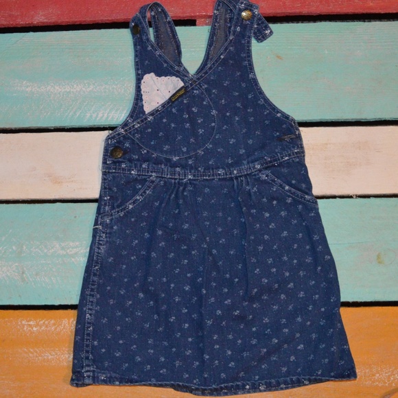 New OshKosh Girls Denim Blue Jean Heart Print Overalls 2T 3T 4T 5T Vestbak